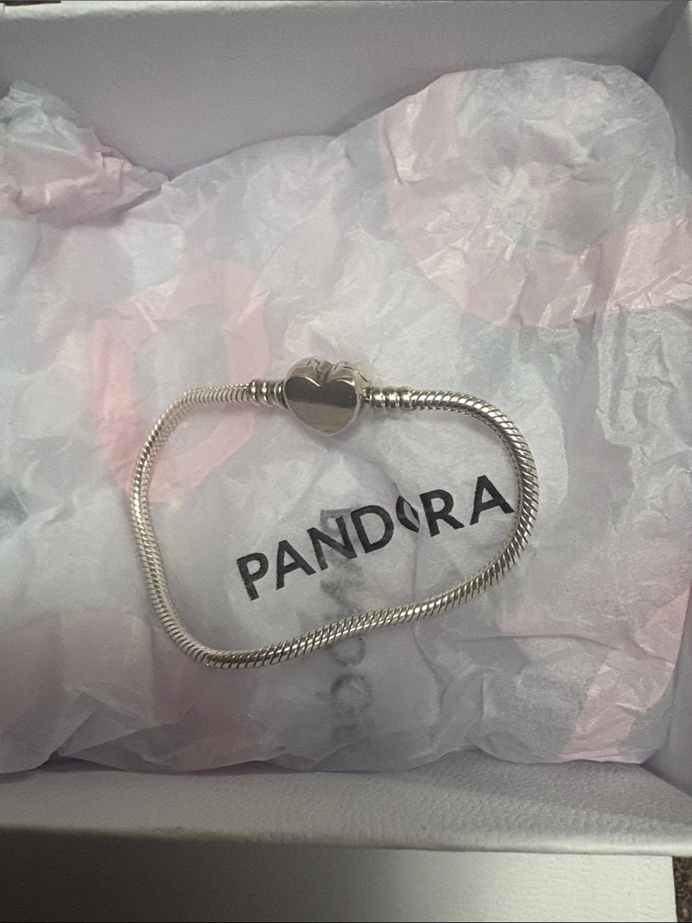 Pandora Silver Heart Clasp Snake Chain Bracelet - Silver